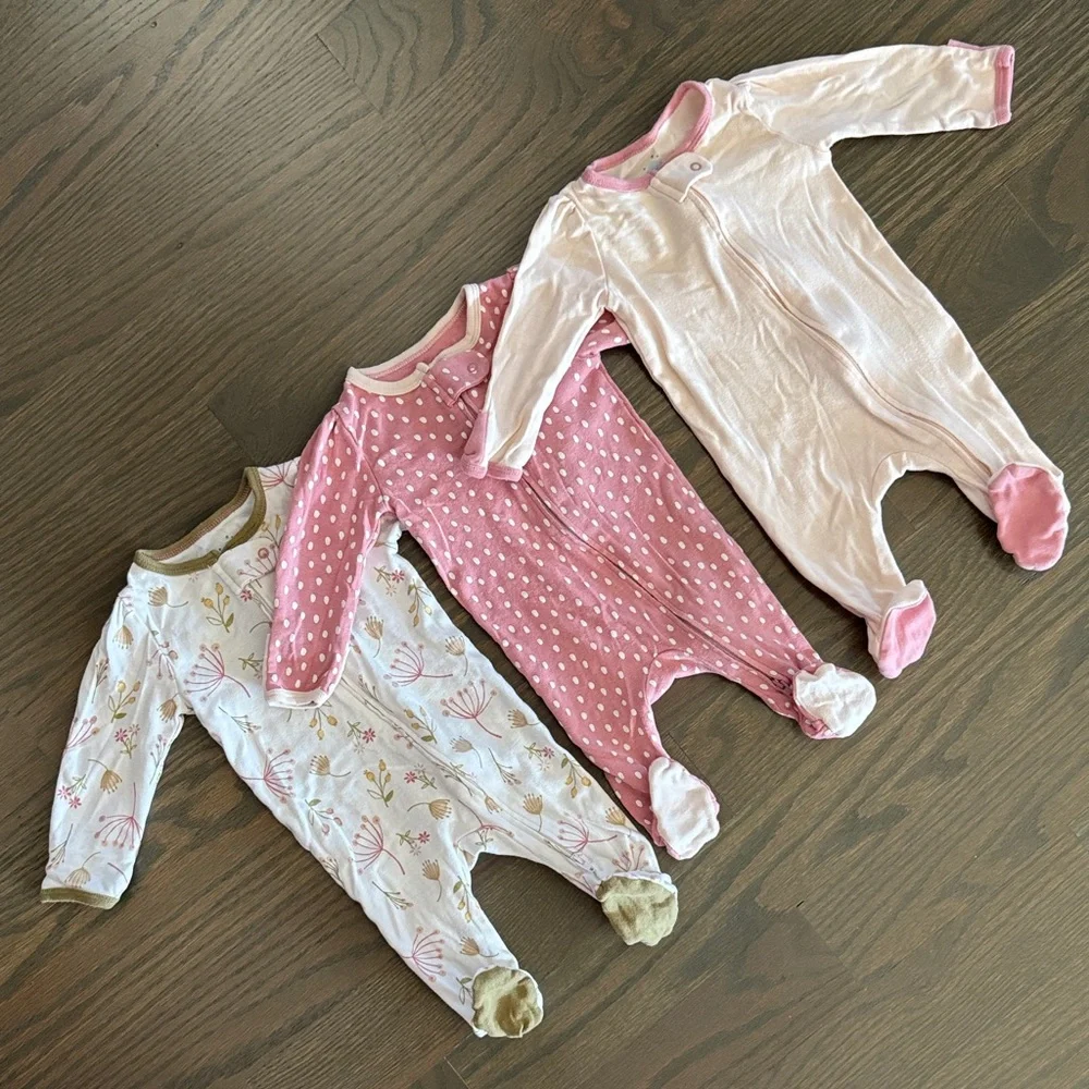 Cloud Island 3-Pack Baby Footie Sleepers 0-3M Pink Floral Animal Cotton